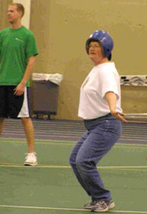 A Benedictine Sister in a helmet